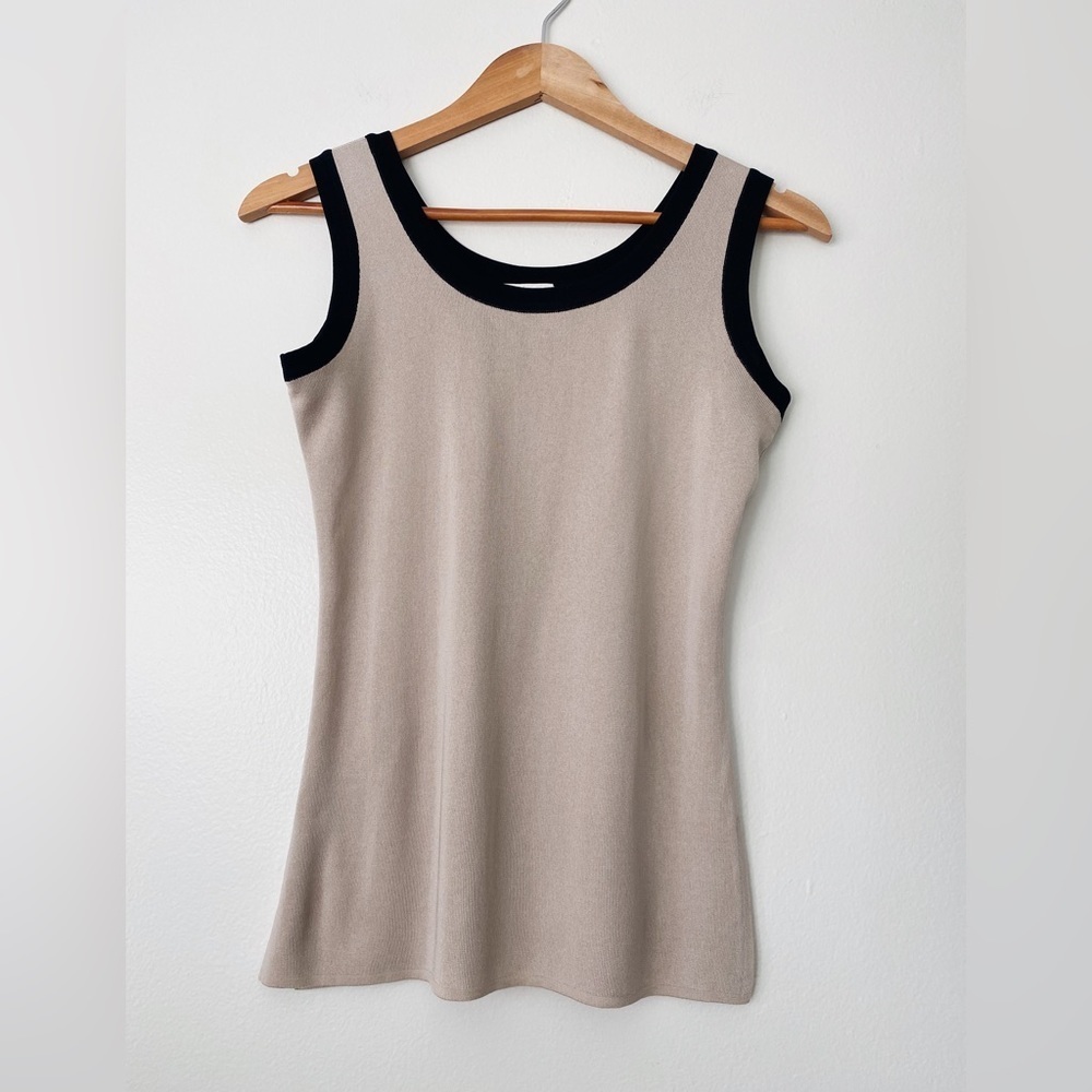 Misook Tan Black Tank Sleeveless Top Minimalistic Classy Beige Monochrome